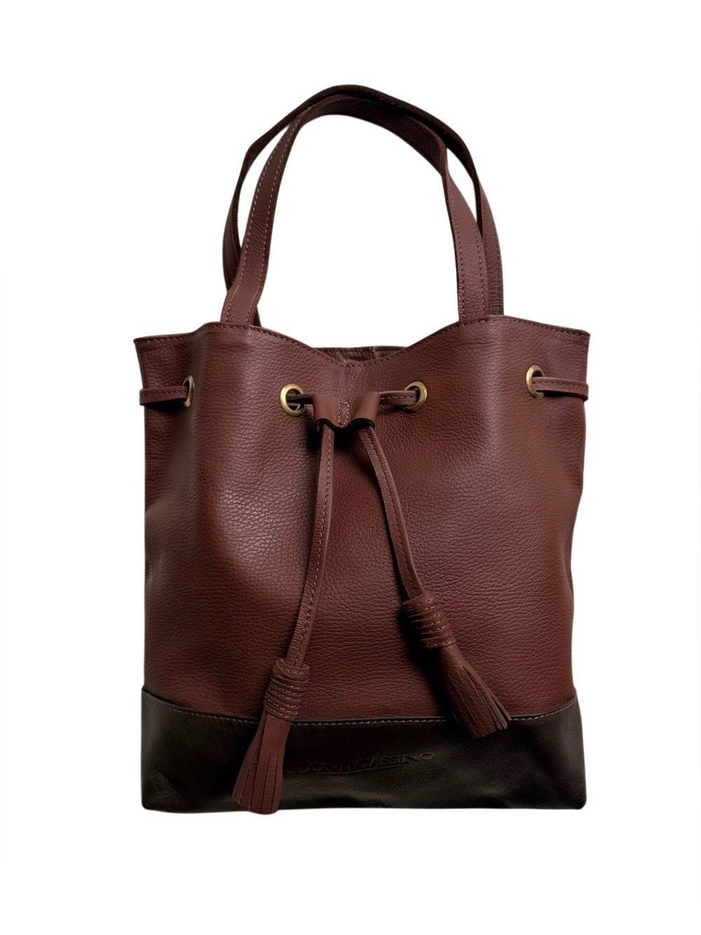 Vintage Italian Montecassino Leather Bucket Bag with Tassel Drawstring